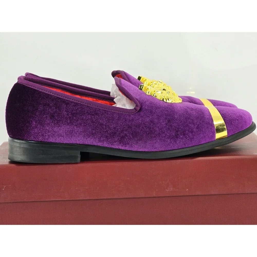 Erphpre Paul Shoes Men's Sz 8 - Purple Velvet - Comfy‎ - Metal Lion Head gold